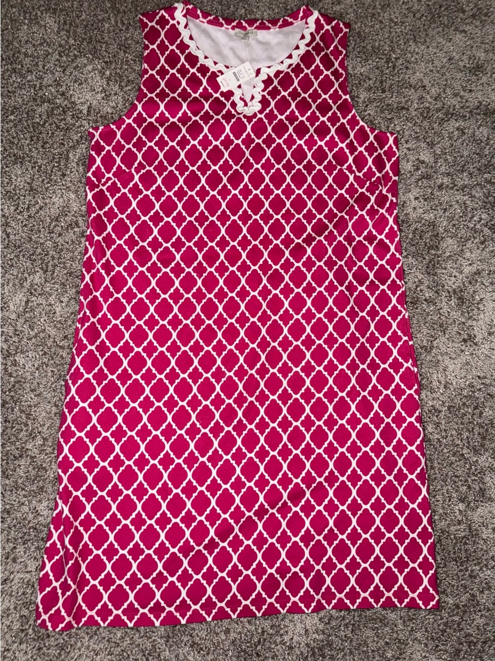 NWT Talbots Pink White Geo Print Sleeveless Shift Dress Size L Rickrack Cotton